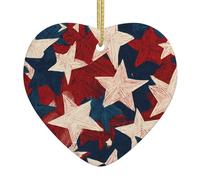 Ciondolo natalizio a forma di cuore in ceramica HJFCZH The Star-Spangled Banner stampa liscia e luminosa per albero di Natale topo decorazione casa e supermercato