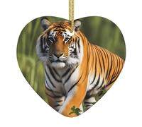 Ciondolo natalizio a forma di cuore in ceramica WHJSSF Bengala tigre stampa liscia e luminosa per albero di Natale topo albero casa e supermercato decorazione