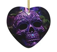 Ciondolo natalizio a forma di cuore in ceramica WHJSSF viola Floser e Sugar Horror Skull stampa liscia e luminosa per albero di Natale topo decorazione casa e supermercato