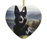 Ciondolo natalizio a forma di cuore in ceramica YYHHAOFA nero con pastore tedesco, stampato liscio e luminoso, per albero di Natale, decorazione per la casa e il supermercato