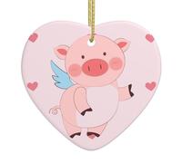 Ciondolo natalizio a forma di cuore in ceramica YYHWHJDE Cartoon Flying Pig Immagine liscia e luminosa per albero di Natale Mouse Tree Home e Supermarket Decoration