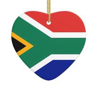 Ciondolo natalizio a forma di cuore in ceramica YYHWHJDE con bandiera del Sud Africa, liscio e luminoso, per albero di Natale, decorazione per la casa e il supermercato