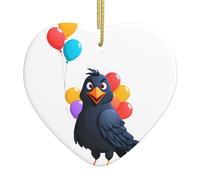 Ciondolo natalizio a forma di cuore in ceramica YYHWHJDE corvo con palloncini colorati, liscio e luminoso, per albero di Natale, decorazione per la casa e il supermercato