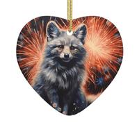 Ciondolo natalizio a forma di cuore in ceramica YYHWHJDE Silver Fox sotto i fuochi d'artificio immagine liscia e luminosa per albero di Natale topo decorazione casa e supermercato