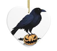 Ciondolo natalizio a forma di cuore in ceramica YYHWHJDE spaventoso zucca e corvo nero, liscio e luminoso, per albero di Natale, decorazione per la casa e il supermercato