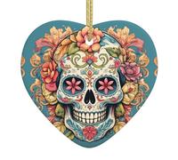 Ciondolo natalizio a forma di cuore in ceramica YYHWHJDE Sugar Skull stampa immagine liscia e luminosa per albero di Natale topo albero casa e supermercato decorazione