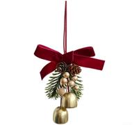 Ciondolo natalizio da appendere con campanella, fiocco, pigna e accenti di bacche, per albero e auto, con corde di varie lunghezze ed elementi di design stagionale (stile A)