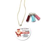 Ciondolo Natalizio Decorativo 7x7 cm con n.3 Nappa omaggio, Buon Natale, Multicolore, con Cordoncino Dorato