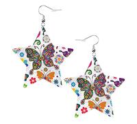 Ciondolo orecchini a forma di stella in pelle artificiale in pvc con farfalla floreale primaverile