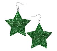 Ciondolo orecchini a forma di stella in pelle sintetica con paillettes verde scintillante in pvc