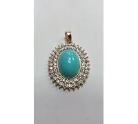 CIONDOLO OVALE CABOCHON TURCHESE E DOPPIO GIRO STRASS (MFP0079)