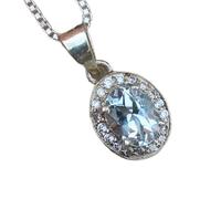 ciondolo ovale sfaccettato bianco in acquamarina naturale da 15x13 mm, collana ovale in argento sterling 925 con catena a maglie da 18 pollici, calmante, coraggio, chakra della gola, comunicazione,