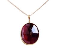 Ciondolo ovale sfaccettato rosso in granato naturale 24x21 mm, collana ovale in argento sterling 925 con catena a maglie da 18 pollici, energia, passione, protezione, chakra della radice, regalo