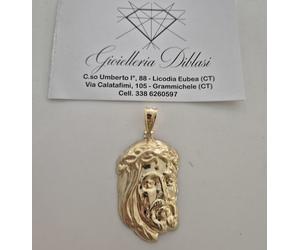 CIONDOLO Pendente MEDAGLIA VOLTO DI GESU' CRISTO ORO GIALLO 18 KARATI 750%/1000