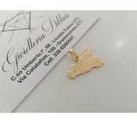 CIONDOLO Pendente SICILIA ORO GIALLO 18 Karati 750% Medaglia Piatta Con Province