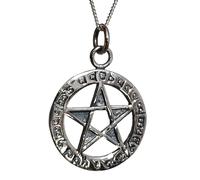 Ciondolo pentacolo elfico tebano incantesimo tebano gioielli e scatola in arg...