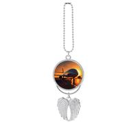 Ciondolo per auto a forma di aeroplano al tramonto, ornamento da appendere allo specchietto retrovisore, decorazione per auto per specchietto retrovisore, portachiavi in stile argento