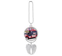 Ciondolo per auto a forma di camion patriottico, ornamento da appendere allo specchietto retrovisore, decorazione per auto per specchietto retrovisore, portachiavi in stile argento