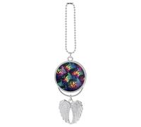 Ciondolo per auto a forma di fiore colorato, ornamento da appendere allo specchietto retrovisore, decorazione per auto per specchietto retrovisore, portachiavi in stile argento