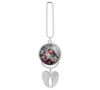 Ciondolo per auto a forma di uccellino sul ramo, ornamento da appendere allo specchietto retrovisore, decorazione per auto per specchietto retrovisore, portachiavi in stile argento