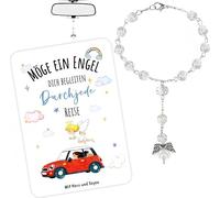 Ciondolo per auto con angelo custode per specchio, rosario, portafortuna, accessorio interno auto, ciondolo per auto, regalo per patente di guida