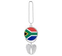 Ciondolo per auto con bandiera del Sud Africa, ornamento da appendere allo specchietto retrovisore, decorazione per auto per specchietto retrovisore, portachiavi in stile argento