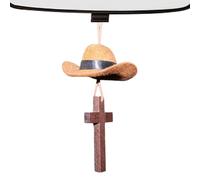 Ciondolo per auto con cappello da cowboy e croce, per specchietto interno | Accessorio decorativo per auto, casa, zaino, borsa da donna