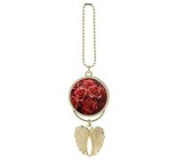 Ciondolo per auto con molte rose rosse, ornamento da appendere allo specchietto retrovisore, decorazione per auto per specchietto retrovisore, portachiavi in stile dorato