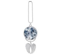 Ciondolo per auto con motivo floreale blu acqua, ornamento da appendere allo specchietto retrovisore, decorazione per auto per specchietto retrovisore, portachiavi in stile argento