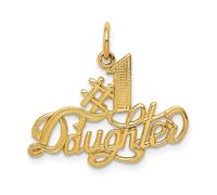 Ciondolo Per Bambini #1 Figlia In Oro Giallo 14K Solido 22Mm X 23Mm