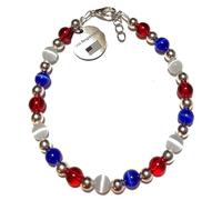 Ciondolo per la consapevolezza del primo soccorritore con bandiera americana, braccialetto di perline, 19 cm, colori rosso, bianco e blu, perline occhio di gatto, perline a mano negli Stati Uniti,