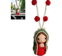 Ciondolo per specchietto retrovisore auto fatto a mano all'uncinetto con statua della Vergine Maria, graziosa statua di Maria, decorazione per interni auto, decorazione da appendere per interni