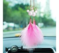 Ciondolo per Specchietto Retrovisore Auto, Ornaments Specchietti Retrovisori Auto Piuma Rossa Car Hanging Ornament Cartoon Carino Topo Auto Appeso Ornamento Auto Decorazione Accessori per Auto e Casa