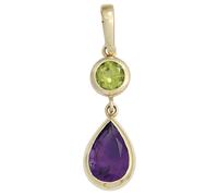 Ciondolo Peridot Verde Goccia Di Ametista Viola Oro Giallo 585 Donna