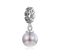 Ciondolo Perla Nera Rosa di Mezzanotte, Fascino in Argento Sterling 925