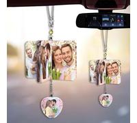 Ciondolo personalizzato dello specchio retrovisore dell'auto,Ciondolo di cristallo personalizzato con foto,Decorazione dell'interno dell'auto,Regalo per la famiglia e gli amici