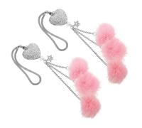 Ciondolo Pezzi per 2 Cuore Retrovisore a Specchietto Auto | Lega, Strass e Peluche Rosa, per Auto e Specchietto, Stile Romantico per Date e Feste