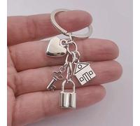 Ciondolo portachiavi a forma di cuore, serratura e chiave, in colore argento antico, stile moda di strada, per coppia, regalo di San Valentino, accessori per auto, borse, scuola, stile gotico, Y2K Geo