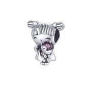 Ciondolo portafortuna a forma di angelo, madre, figlia, Fatima, occhio, uccello, scimmia, unicorno, in argento Sterling 925, compatibile con braccialetti Pandora Charm Moments, Metallo Argento