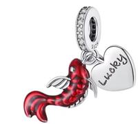 Ciondolo portafortuna a forma di carpa rossa Koi in argento 925, compatibile con ciondoli Pandora, Trollbeads, Chamilia, Biagi e molti altri braccialetti con ciondoli del Regno Unito.