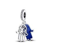 Ciondolo portafortuna a forma di mano di Fatima, in argento Sterling 925, compatibile con braccialetti Pandora