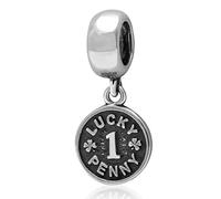 Ciondolo portafortuna a forma di penny, con scritta Lucky Penny e numero 1, in argento Sterling 925, per braccialetti Pandora
