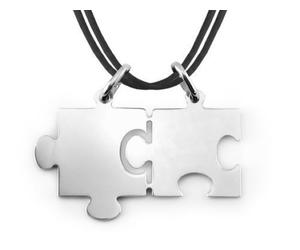 Ciondolo Puzzle Spezzato Dolce Metà in Argento 925 + 2 Cordoncini + Incisione