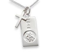 Ciondolo rettangolare di San Cristoforo in argento sterling marchiato, collana 27 mm x 14 mm con ciondolo a forma di croce
