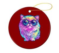 Ciondolo rotondo da appendere all'albero di Natale a forma di gatto dagli occhi grandi, in ceramica, per decorare la casa e le feste, 1 pezzo
