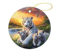 Ciondolo rotondo da appendere all'albero di Natale della famiglia di tigri, in ceramica, ornamenti natalizi per la casa e le feste, 4