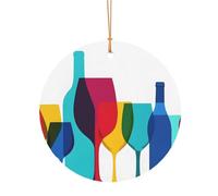 Ciondolo rotondo in alluminio per albero di Natale, decorazione per bicchieri da cocktail e bottiglie di vino, ciondoli stampati, etichette per le vacanze, ornamenti in 2 misure: 7,9 cm/9,9 cm