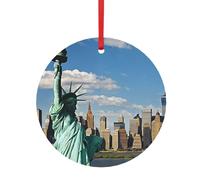 Ciondolo rotondo in alluminio per albero di Natale, decorazione statua della libertà a New York, etichette per le vacanze, ornamenti in 2 misure 7,9 cm/9,9 cm