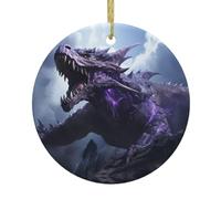 Ciondolo rotondo in ceramica con il drago ruggente - Ornamento da appendere all'albero di Natale e al caminetto