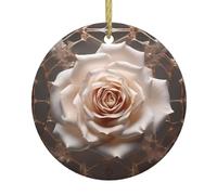 Ciondolo rotondo in ceramica con rose in rete, ornamento da appendere all'albero di Natale e al caminetto